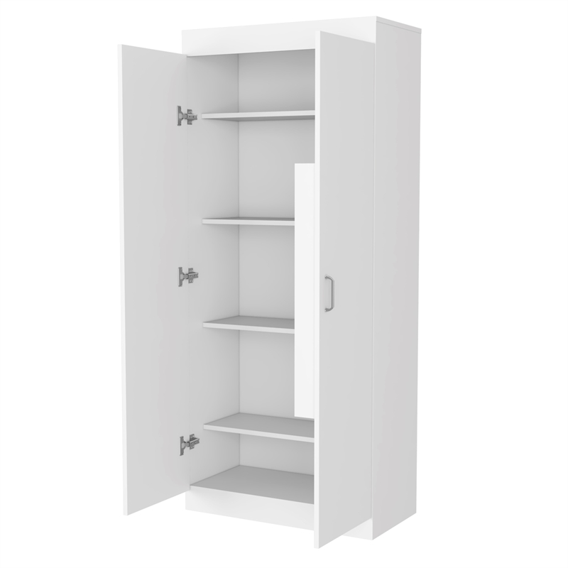 Pemberly Row 63 Inch Engineered Wood Double Door Pantry Cabinet in White