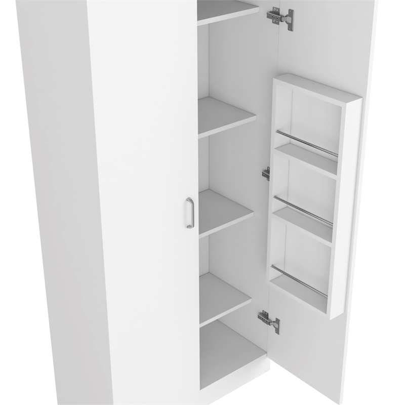 Pemberly Row 63 Inch Engineered Wood Double Door Pantry Cabinet in White