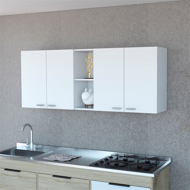 Pemberly Row Wall Cabinet with 4 Doors Engineered Wood in White