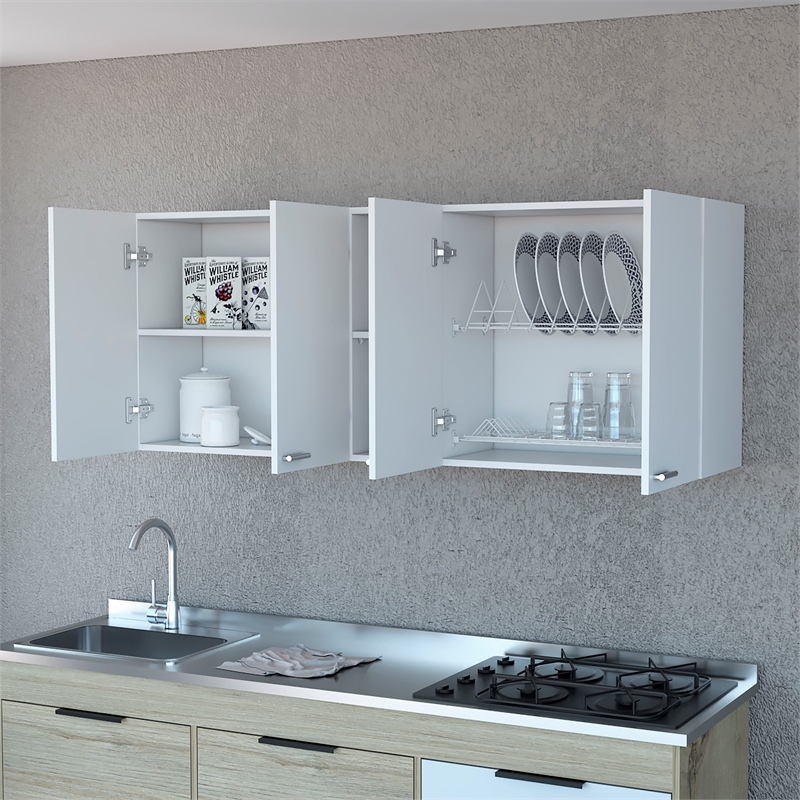 Pemberly Row Wall Cabinet with 4 Doors Engineered Wood in White