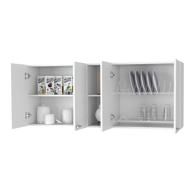 Pemberly Row Wall Cabinet with 4 Doors Engineered Wood in White