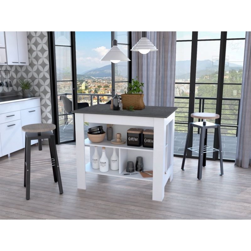 Pemberly Row 3 Shelf Modern Engineered Wood Kitchen Island in White