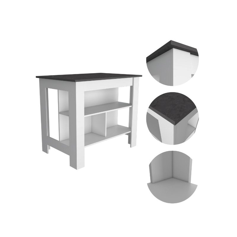 Pemberly Row 3 Shelf Modern Engineered Wood Kitchen Island in White