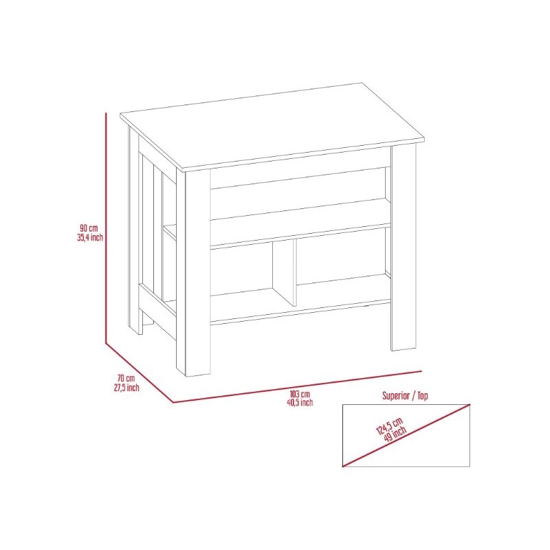 Pemberly Row 3 Shelf Modern Engineered Wood Kitchen Island in White