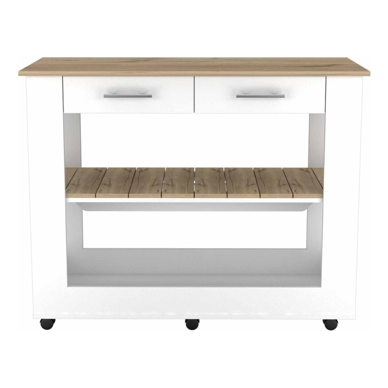Pemberly Row Kitchen Island with 2 Drawers and 6 Wheels in White
