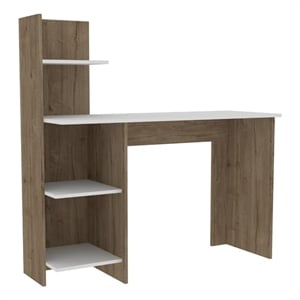 Pemberly Row Writing Desk with 3 Shelves Engineered Wood in Brown