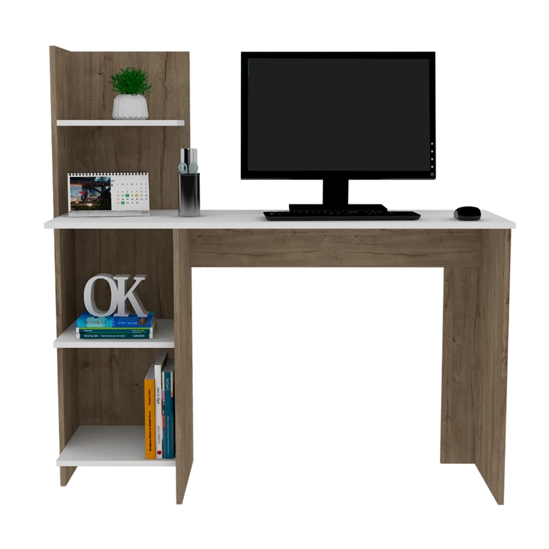 Pemberly Row Writing Desk with 3 Shelves Engineered Wood in Brown