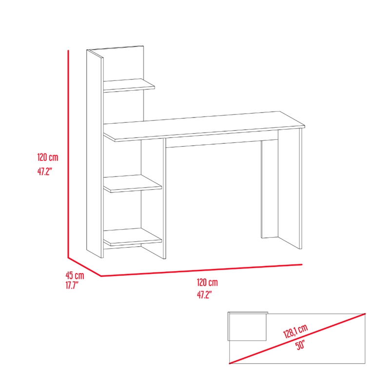 Pemberly Row Writing Desk with 3 Shelves Engineered Wood in Brown