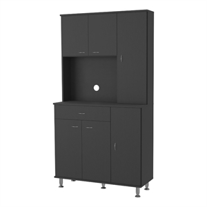 Pemberly Row Pantry Cabinet with 6 Doors Engineered Wood in Black