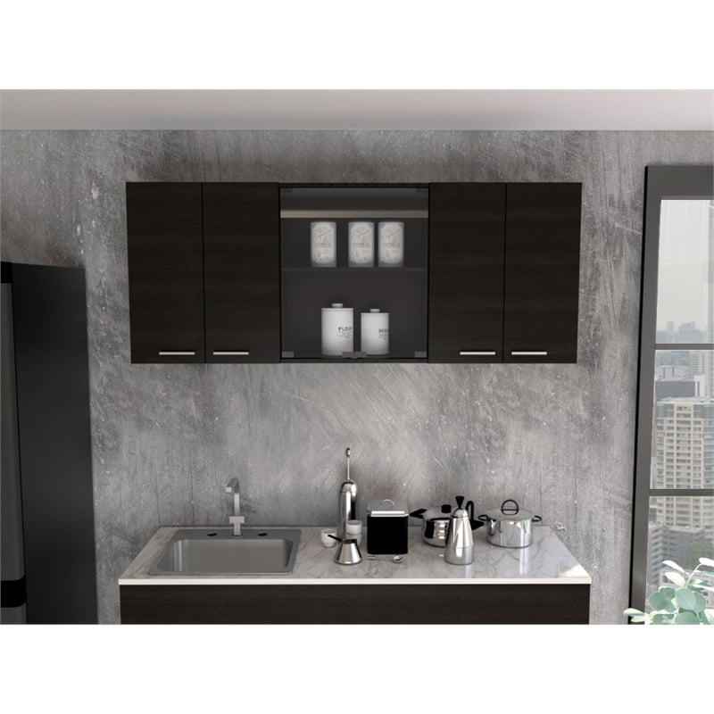 Pemberly Row Wall Cabinet with 4 Doors Engineered Wood in Black