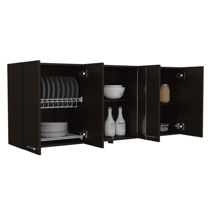 Pemberly Row Wall Cabinet with 4 Doors Engineered Wood in Black