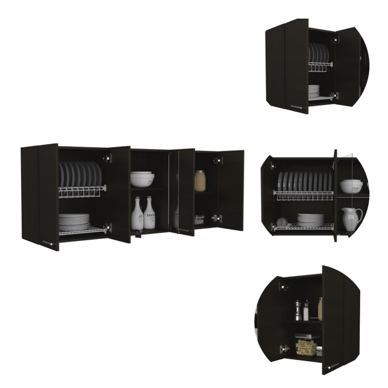 Pemberly Row Wall Cabinet with 4 Doors Engineered Wood in Black