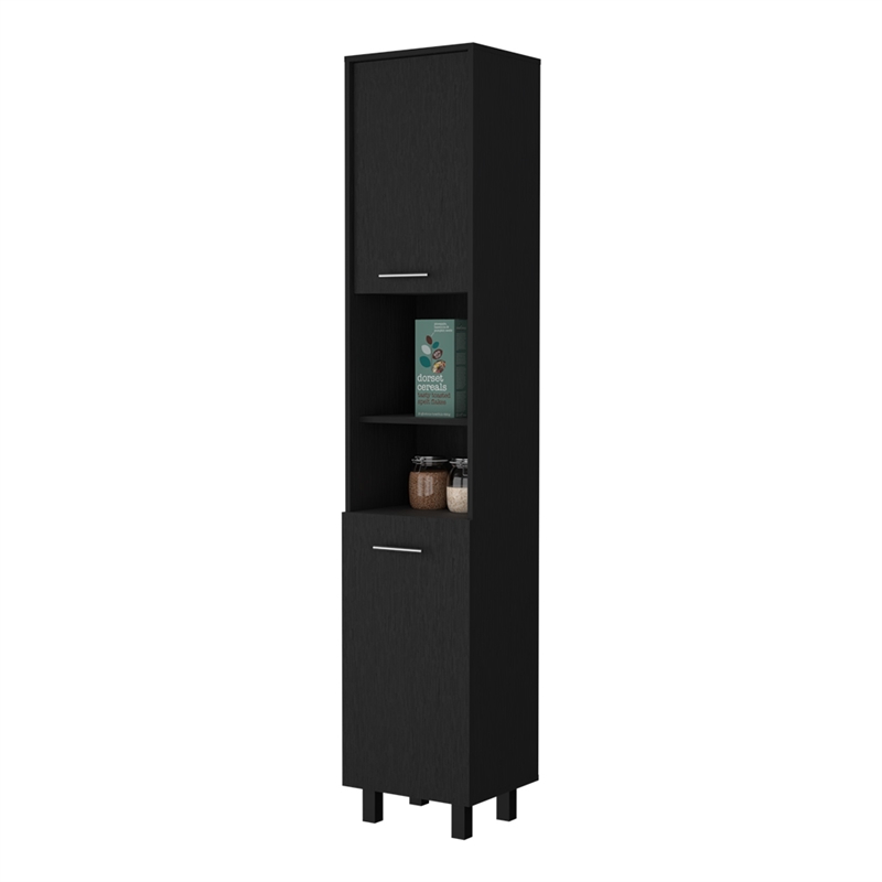Pemberly Row 78.7 Inch 2 Door Pantry Cabinet Engineered Wood in Black