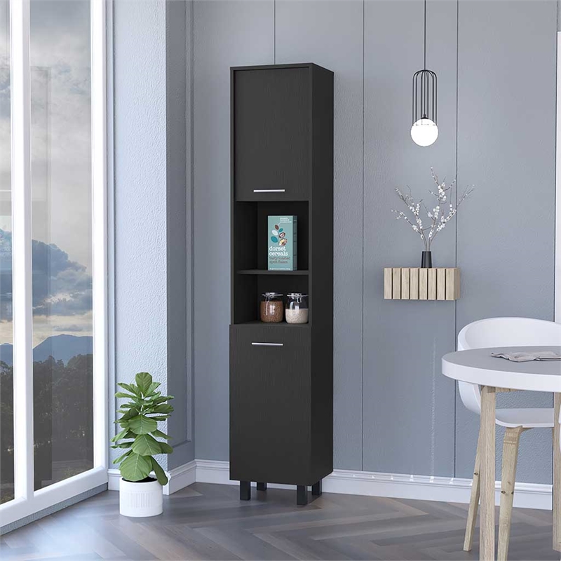 Pemberly Row 78.7 Inch 2 Door Pantry Cabinet Engineered Wood in Black