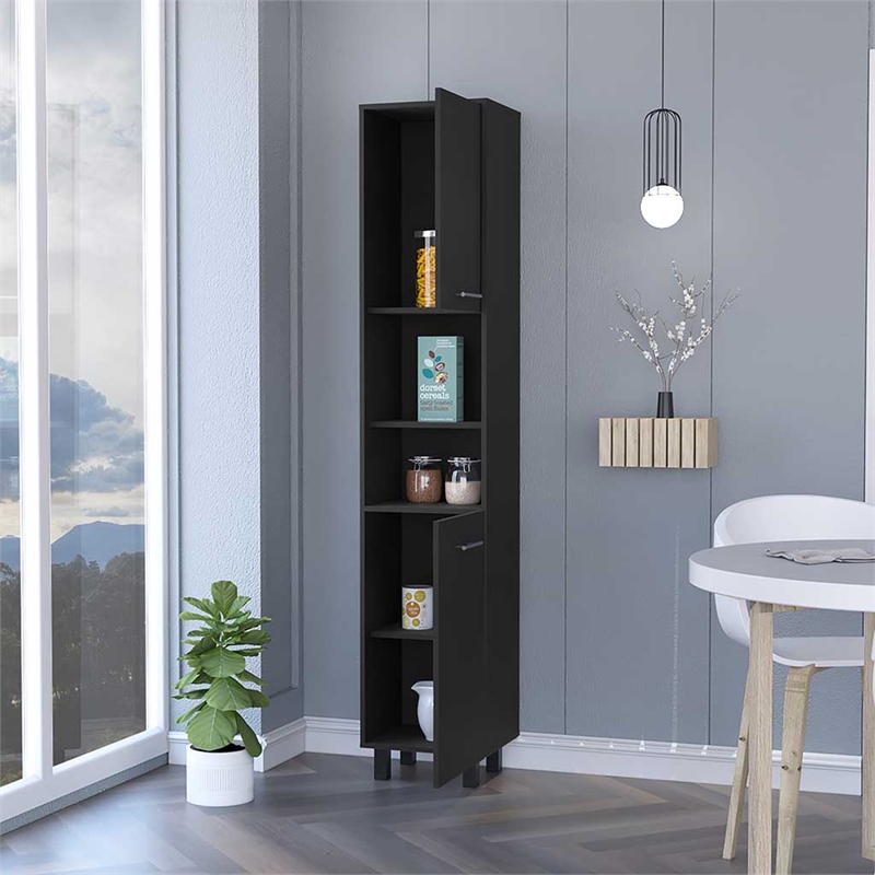 Pemberly Row 78.7 Inch 2 Door Pantry Cabinet Engineered Wood in Black