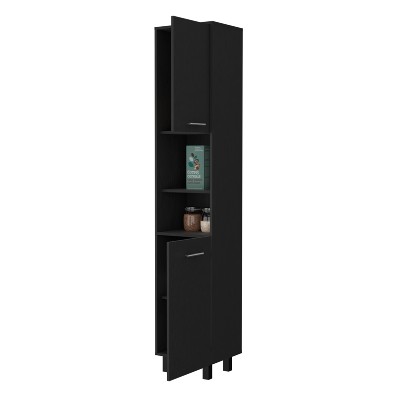 Pemberly Row 78.7 Inch 2 Door Pantry Cabinet Engineered Wood in Black