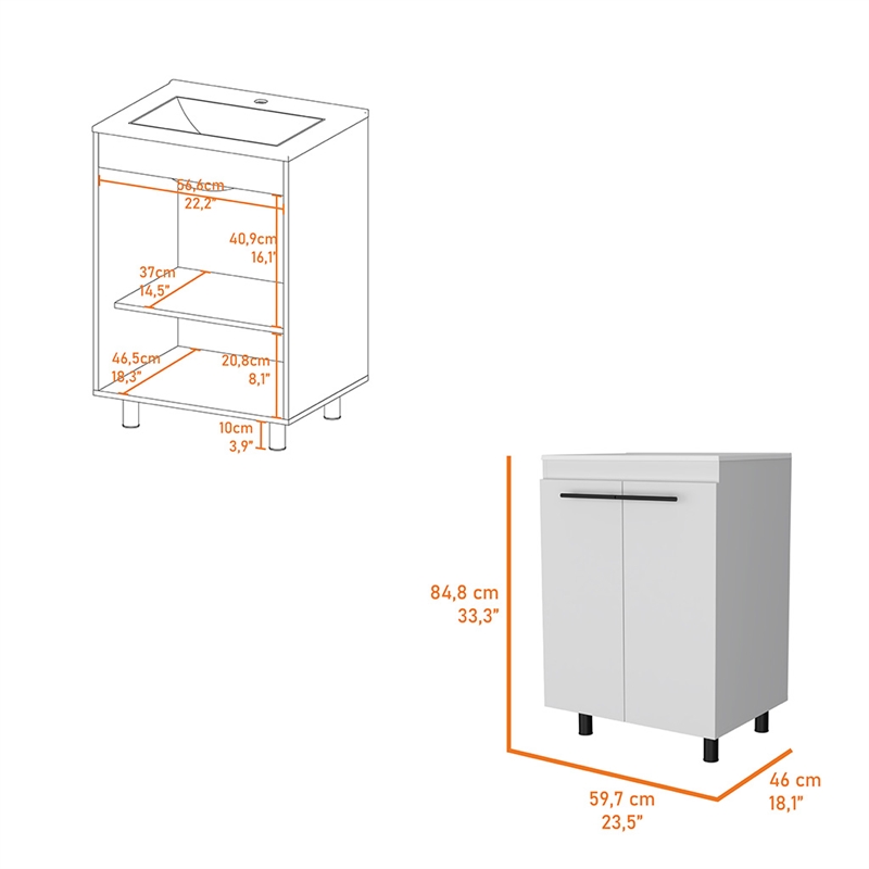 Pemberly Row Freestanding Bathroom Vanity Cabinet 23.8 Inch in White