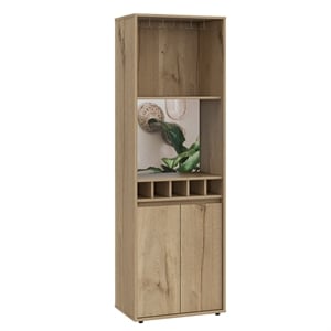 Pemberly Row Bar Cabinet with 5 Bottle Cubbies Engineered Wood in Beige