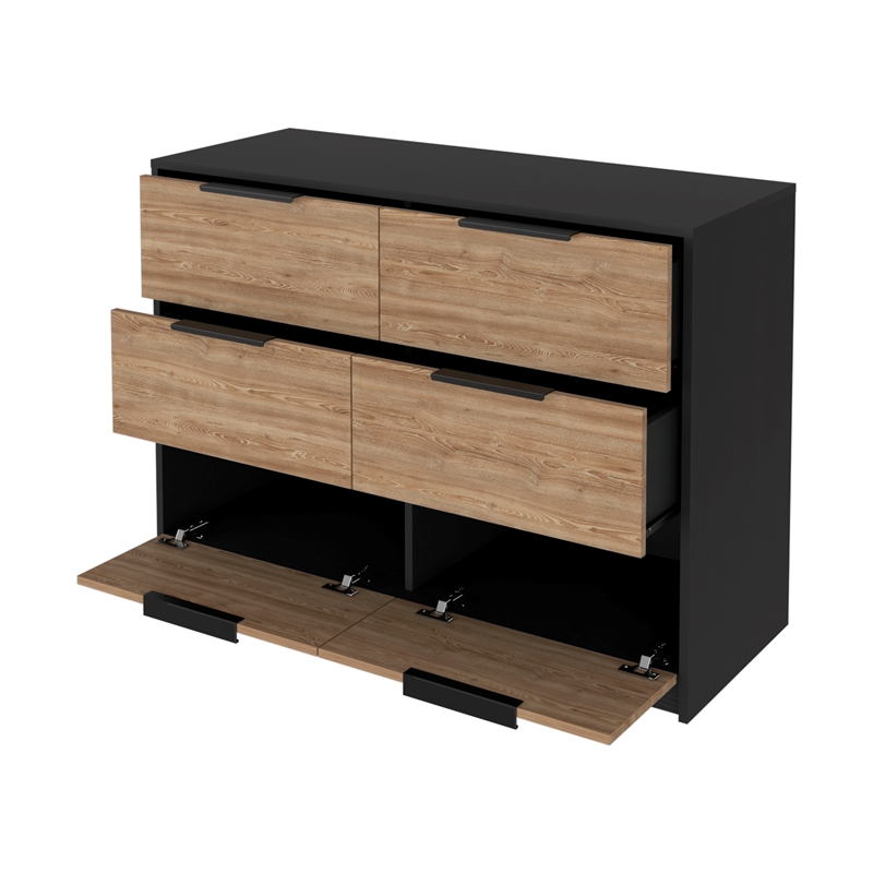 Pemberly Row Slide and Pull Dresser with 4 Drawers Engineered Wood in Black