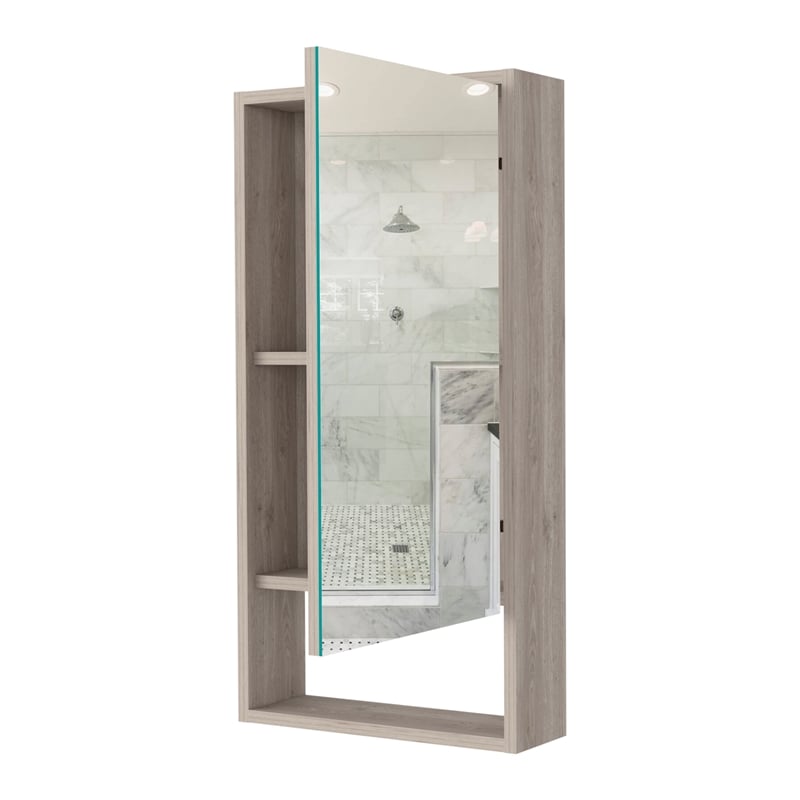 Pemberly Row Engineered Wood Medicine Cabinet with Mirror in Light Gray