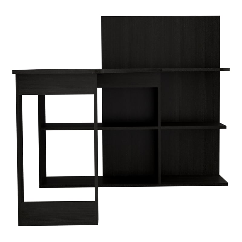 Pemberly Row 47 Inch L-Shaped Writing Computer Desk in Black Wenge