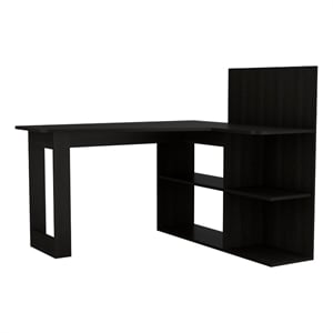 Pemberly Row 47 Inch L-Shaped Writing Computer Desk in Black Wenge