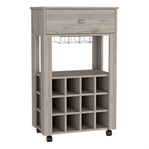 Pemberly Row Modern Engineered Wood Bar Cart with 4 Casters in Light Gray