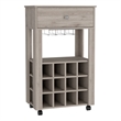Pemberly Row Modern Engineered Wood Bar Cart with 4 Casters in Light Gray