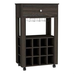Pemberly Row Modern Engineered Wood Bar Cart with 4 Casters in Espresso