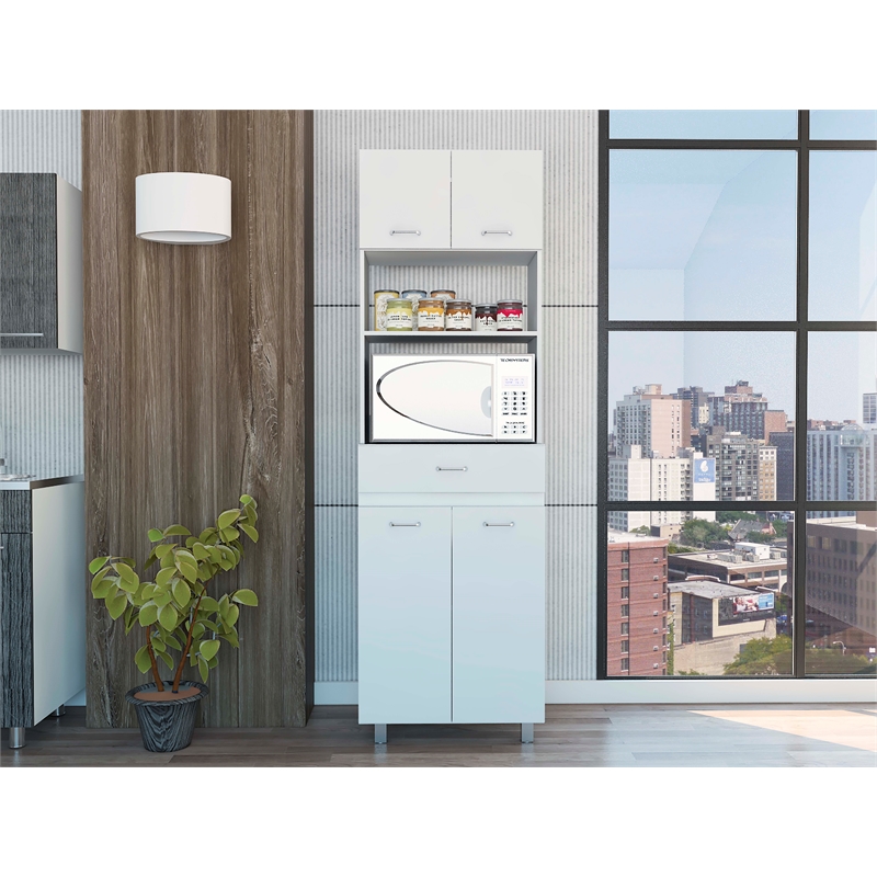 Pemberly Row Engineered Wood Microwave Pantry Cabinet in White