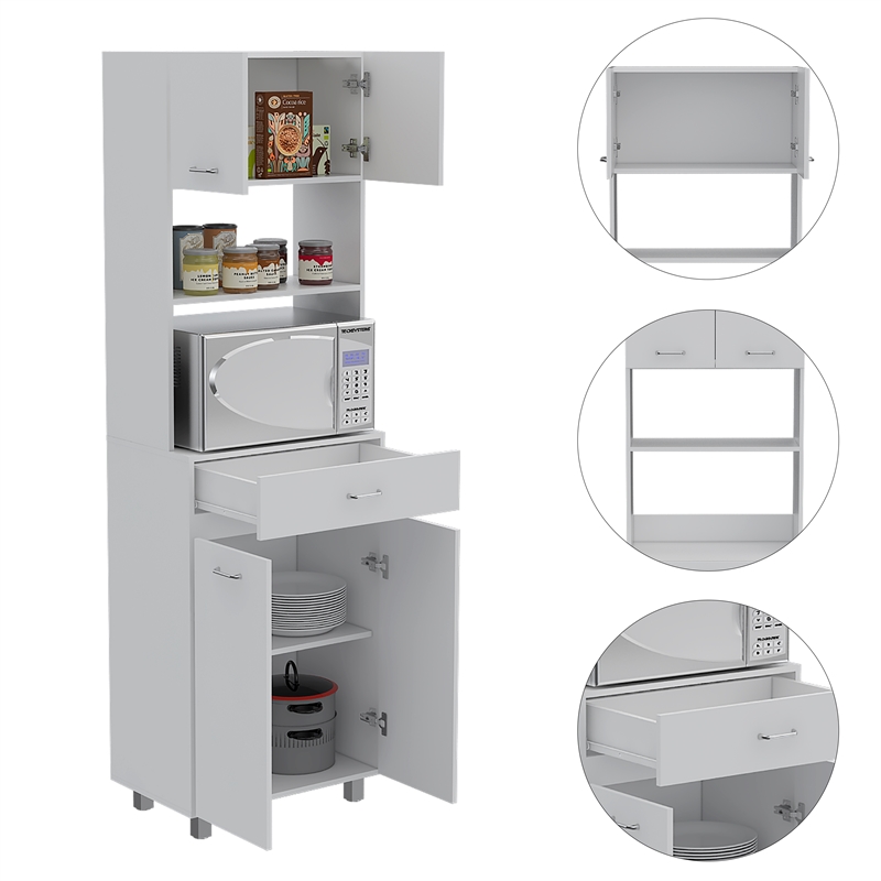 Pemberly Row Engineered Wood Microwave Pantry Cabinet in White