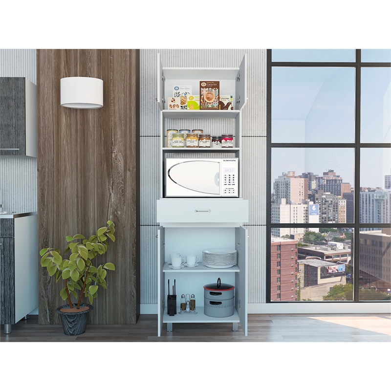 Pemberly Row Engineered Wood Microwave Pantry Cabinet in White