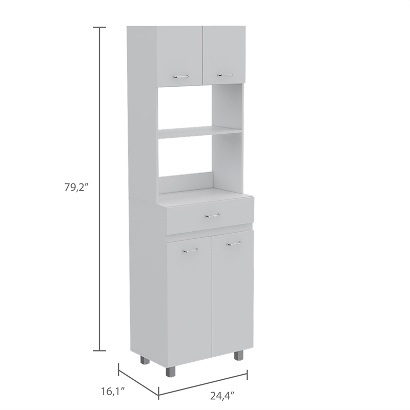 Pemberly Row Engineered Wood Microwave Pantry Cabinet in White