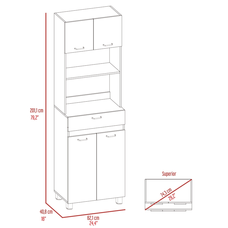 Pemberly Row Engineered Wood Microwave Pantry Cabinet in White