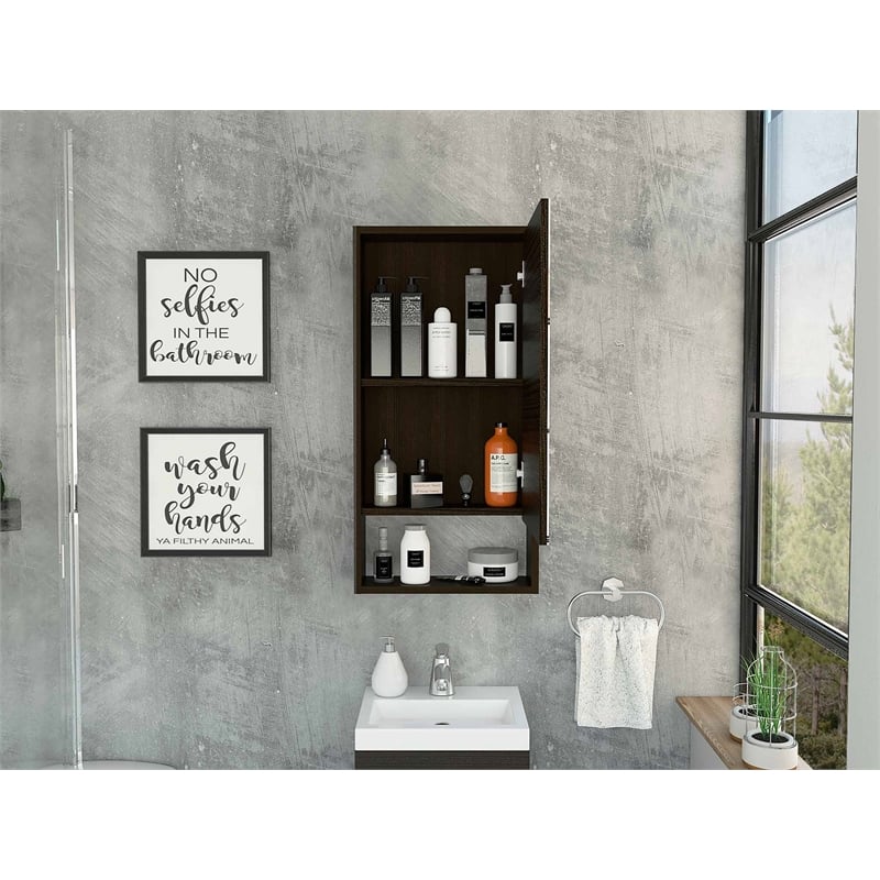 Pemberly Row Engineered Wood Medicine Cabinet with Mirror in Black