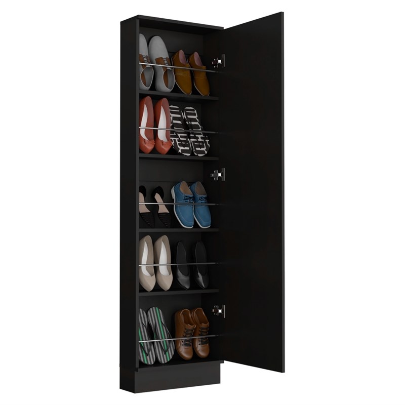 Pemberly Row 18.5 Inch XL Engineered Wood Shoe Rack with Mirror in Black