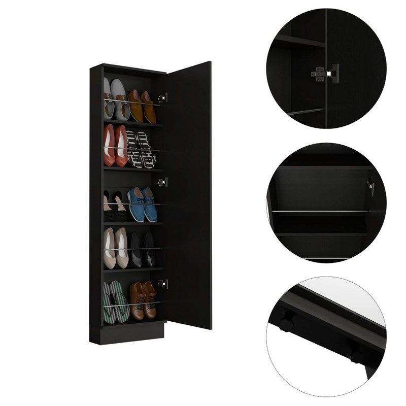 Pemberly Row 18.5 Inch XL Engineered Wood Shoe Rack with Mirror in Black