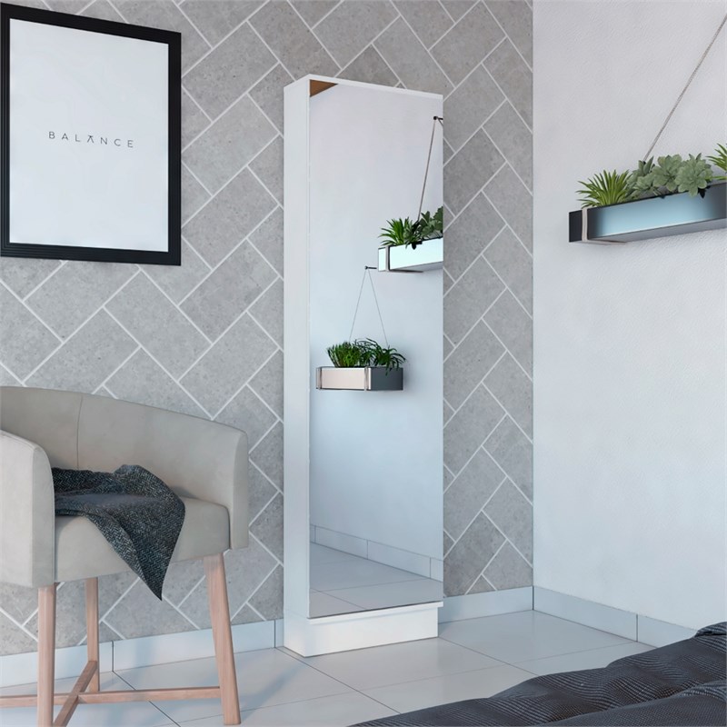 Pemberly Row 18.5 Inch XL Engineered Wood Shoe Rack with Mirror in White
