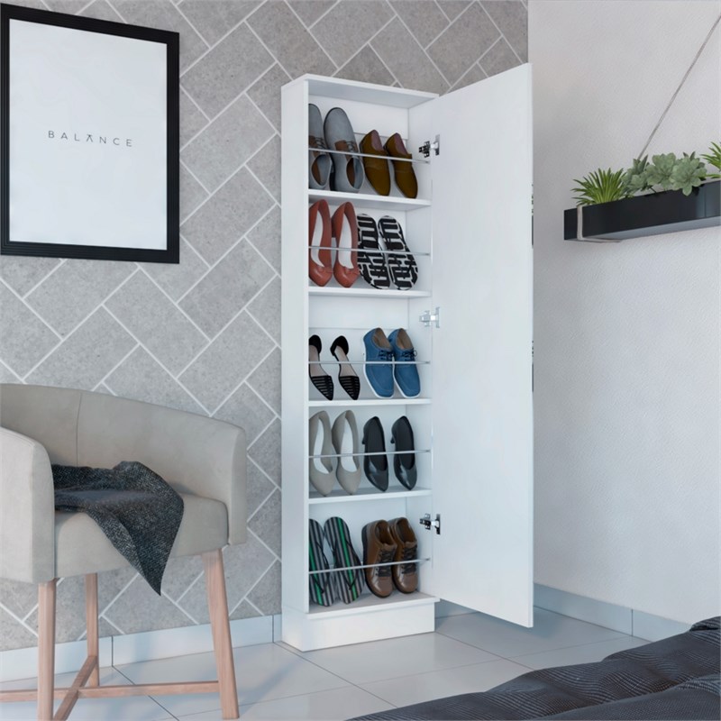 Pemberly Row 18.5 Inch XL Engineered Wood Shoe Rack with Mirror in White