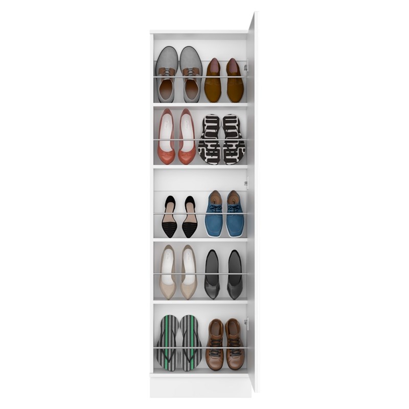 Pemberly Row 18.5 Inch XL Engineered Wood Shoe Rack with Mirror in White