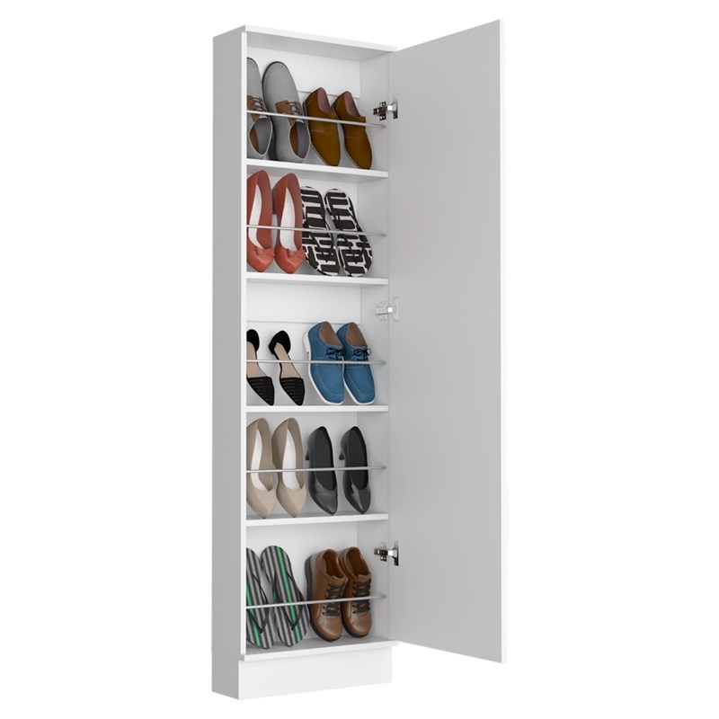 Pemberly Row 18.5 Inch XL Engineered Wood Shoe Rack with Mirror in White