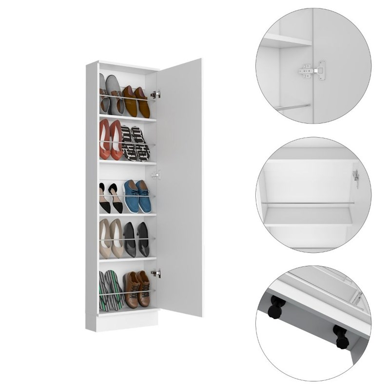 Pemberly Row 18.5 Inch XL Engineered Wood Shoe Rack with Mirror in White