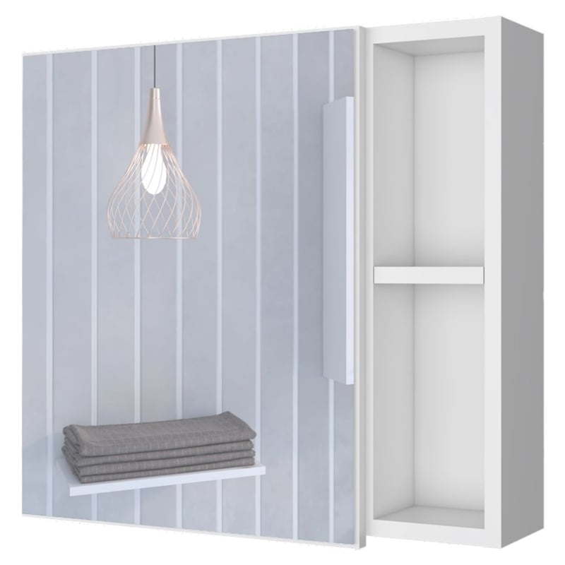 Pemberly Row Modern Engineered Wood Medicine Cabinet with Mirror in White