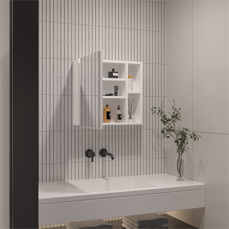 Pemberly Row Modern Engineered Wood Medicine Cabinet with Mirror in White
