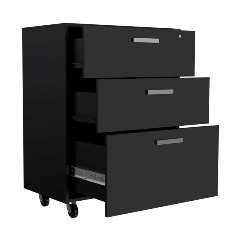 Pemberly Row 3 Drawer Modern Engineered Wood Storage Cabinet in Black