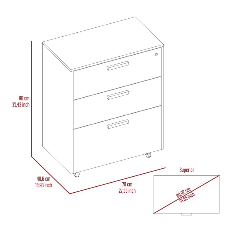 Pemberly Row 3 Drawer Modern Engineered Wood Storage Cabinet in Black