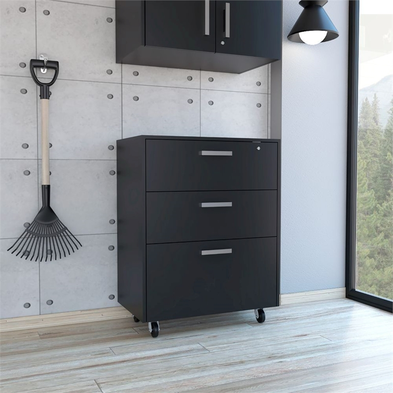 Pemberly Row 3 Drawer Modern Engineered Wood Storage Cabinet in Black