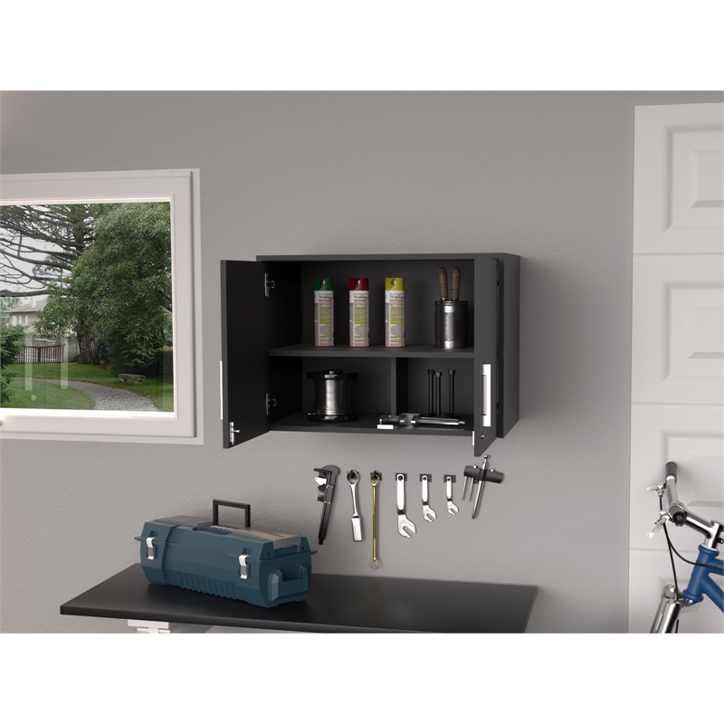 Pemberly Row 2 Door Modern Engineered Wood Storage Cabinet in Black