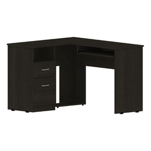 Pemberly Row L-Shaped Modern Engineered Wood Desk in Black Wenge