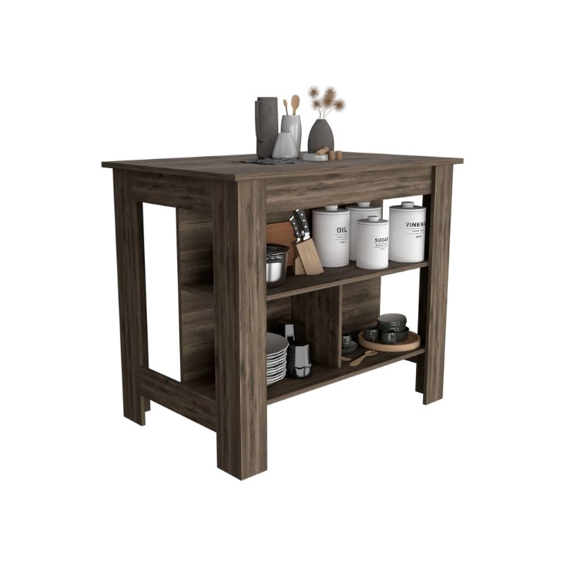 Pemberly Row 3 Shelf Modern Engineered Wood Kitchen Island in Brown